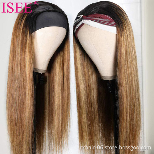 Hot Sale Ombre Colord Headband Wig Human Hair Glueless Straight Highlight Red Color Headband Human Hair Wigs